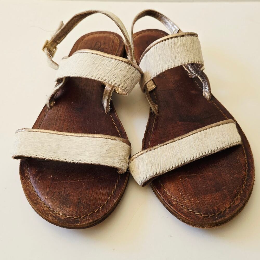 Freebird Aruba Calf Hair Strap Sandal Cream Brown Size 39